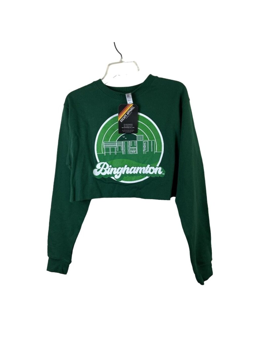 Binghamton University Womens Crop Sweatshirt Sz S Green NWT Suny uscape apparel